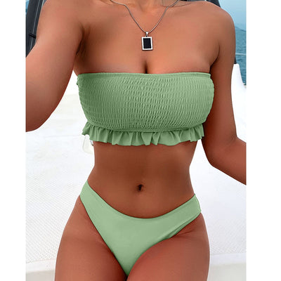 Swimwear Women Swimsuit Bikini 2023 New Solid High Waist Thong Ribbled Bikinis Set Bathing Suit Female Two Pieces Suits Beach - Shop Cheap Sexy Bras, Panties, Lingerie, Nightwear & Swimwear -