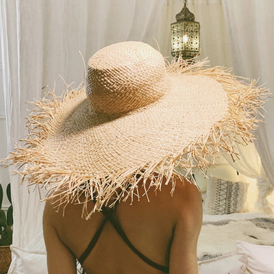 New Women Summer Natural Raffia Hat Girl Fashion Ribbon Floppy Shading Panama Wide Brim Sun Hats Vacation Travel Beach Straw Hat - Shop Cheap Sexy Bras, Panties, Lingerie, Nightwear & Swimwea