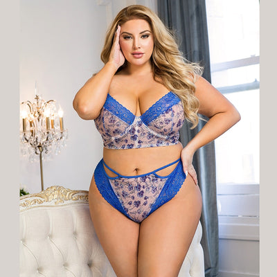 Plus Size Floral Fantazi Ic Giyim Back Cross Straps Bra Sets Blue Underwire Luxury Lingerie Seamless Bra Underwear Set Intimate - Shop Cheap Sexy Bras, Panties, Lingerie, Nightwear & Swimwear