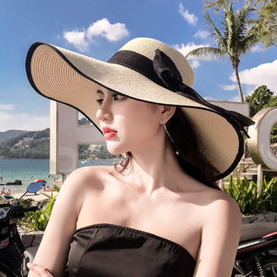 Summer Straw Hat Women Korean Fashion Travel Seaside Big Beach  Brim Sunblock Sunshade Holiday Foldable Fashion Big Cool Hat - Shop Cheap Sexy Bras, Panties, Lingerie, Nightwear & Swimwear - 