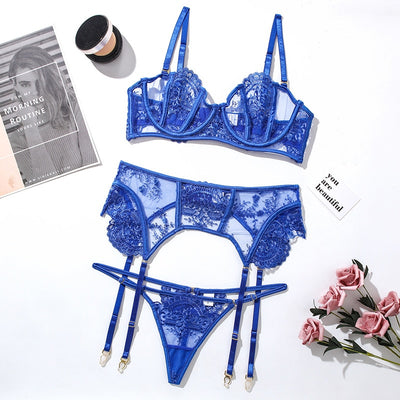 Blue Lace Exotic Lingerie Set - Shop Cheap Sexy Bras, Panties, Lingerie, Nightwear & Swimwear - Chic Luxe Fashions