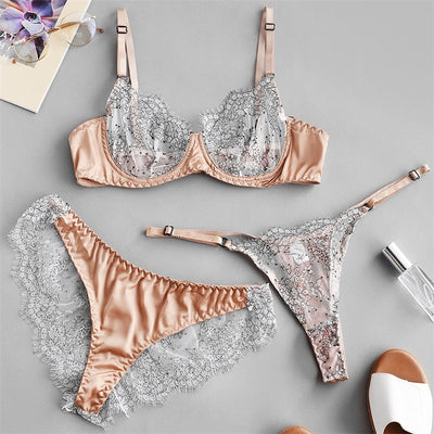 Three-piece Mesh See-Through Erotic Lingerie Set - Shop Cheap Sexy Bras, Panties, Lingerie, Nightwear & Swimwear - Chic Luxe Fashions